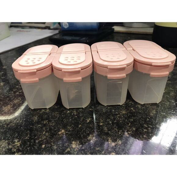 4 Vintage Tupperware Salt & Pepper Pink Spice Shaker Modular Mate Clean - Picture 1 of 4